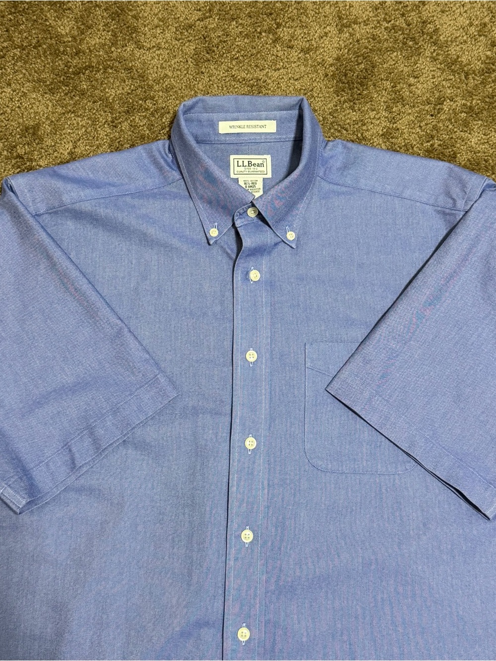L.L. Bean Short Sleeve Button-Down Shirt in Blue
